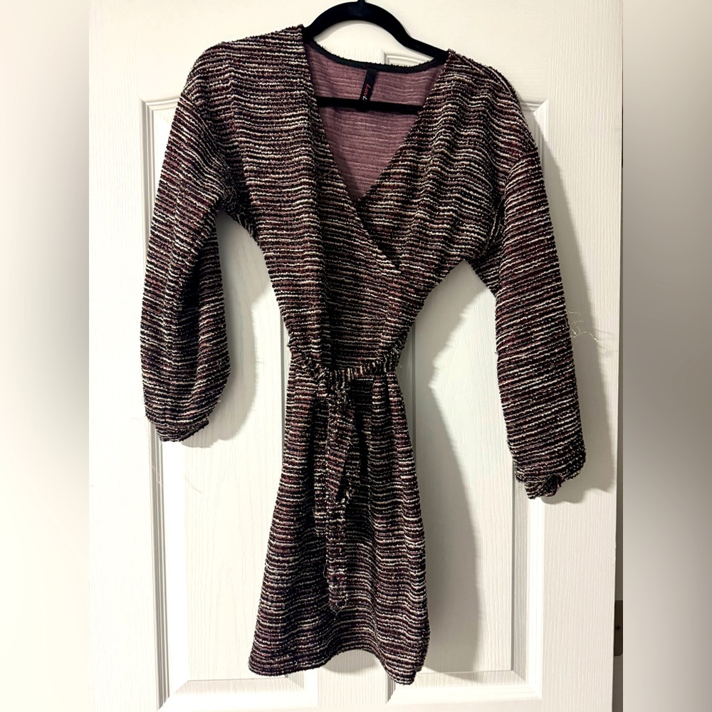 Nanamacs striped sparkle tie dress with bubble sleeves